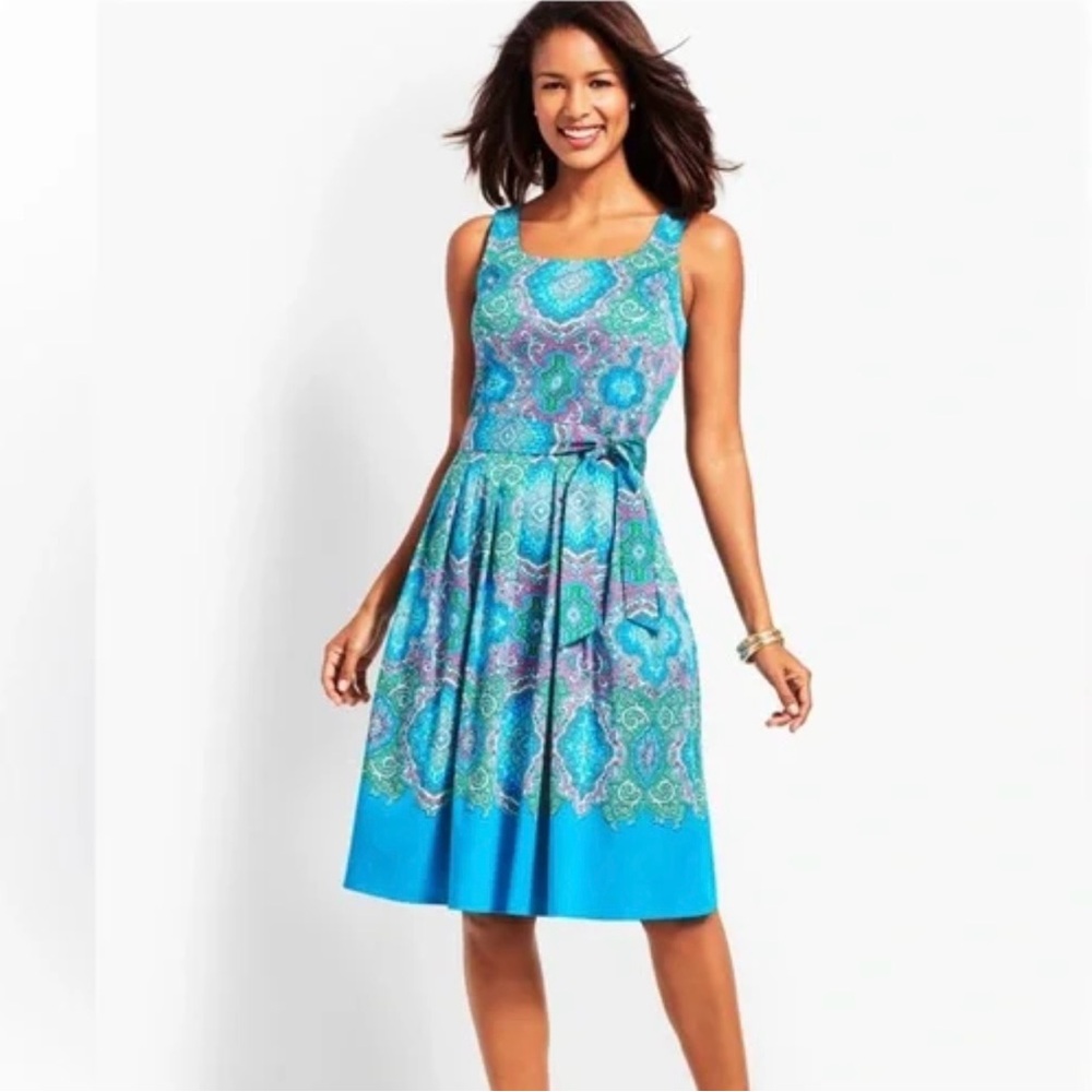 NWT Talbots Paisley Sleeveless Pleated Fit And Flare Dress Size 2 Vibrant Retro